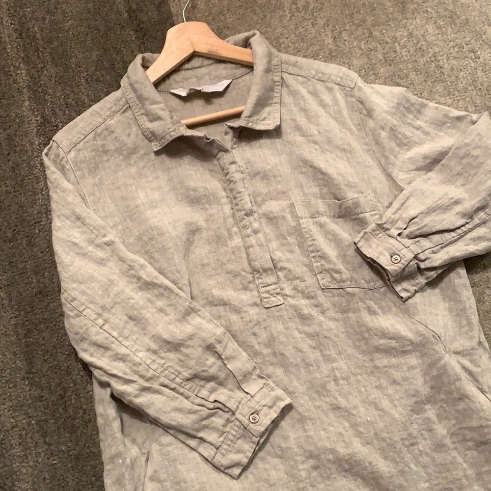 Crown Linen Designs Shirt Dress M Natural Flax